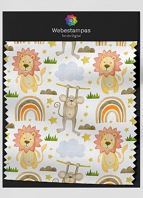 Tecido Oxford Estampa Digital Macaco e Leão 1,55m de Largura