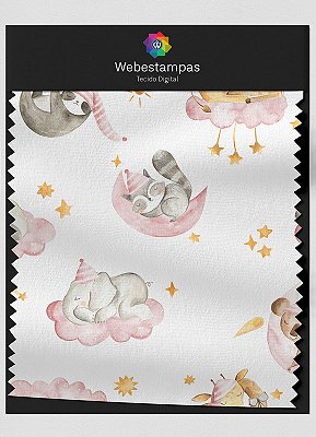 Tecido Oxford Estampa Digital Soneca dos Bichinhos Rosa 1,55m de Largura