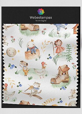 Tecido Oxford Estampa Digital Mamãe Gansa 1,55m de Largura