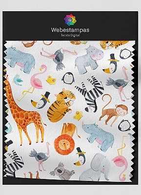 Tecido Oxford Estampa Digital Aquarela Zoo 1,55m de Largura