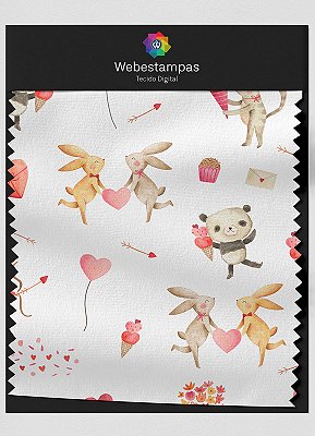 Tecido Oxford Estampa Digital Bichinhos Apaixonados 1,55m de Largura