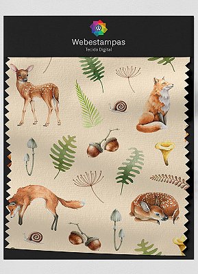 Tecido Oxford Estampa Digital Raposa e Veado 1,55m de Largura