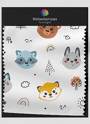 Tecido Oxford Estampa Digital Bichinhos Fundo Branco 1,55m de Largura