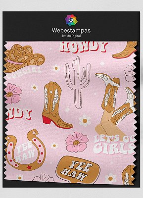 Tecido Oxford Estampa Digital Bota Cowgirl 1,55m de Largura