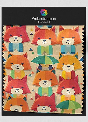 Tecido Oxford Estampa Digital Raposas Coloridas 1,55m de Largura