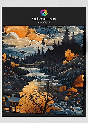 Tecido Oxford Estampa Digital Casa na Floresta 1,55m de Largura