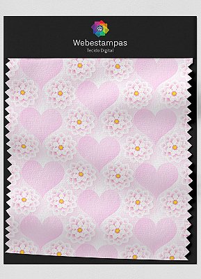 Tecido Oxford Estampa Digital Coração e Flor 1,55m de Largura