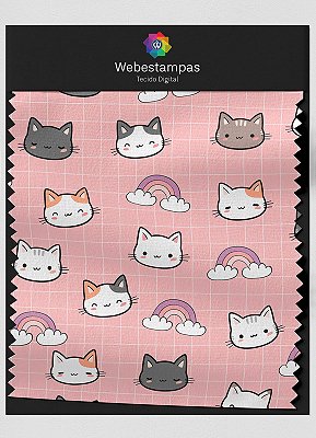 Tecido Oxford Estampa Digital Gatinhos Fundo Rosa 1,55m de Largura