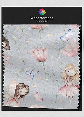 Tecido Oxford Estampa Digital Fadinhas e Flores 1,55m de Largura