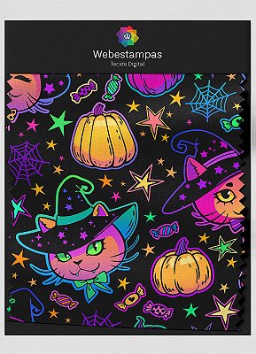 Tecido Oxford Estampa Digital Gatinho Halloween com 1,55m de Largura