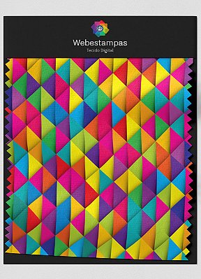 Tecido Veludo Estampa Digital Triângulos Coloridos 3D 1,55m de Largura