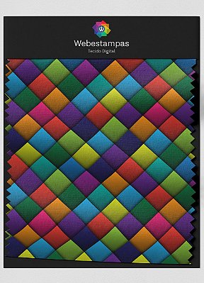 Tecido Veludo Estampa Digital Losangos Coloridos 3D 1,55m de Largura