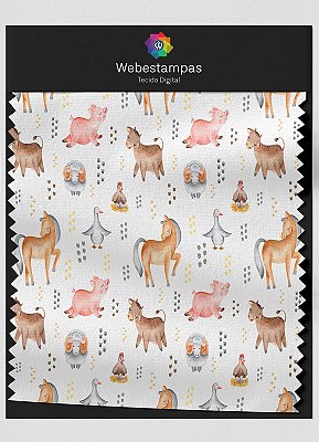 Tecido Veludo Estampa Digital Bichos da Fazenda 1,55m de Largura