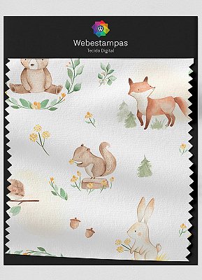 Tecido Veludo Estampa Digital Bichinhos do Bosque 1,55m de Largura