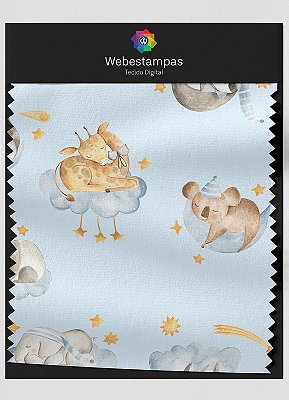 Tecido Veludo Estampa Digital Soneca dos Bichinhos 1,55m de Largura