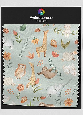 Tecido Veludo Estampa Digital Bichinhos na Natureza Fundo Verde 1,55m de Largura