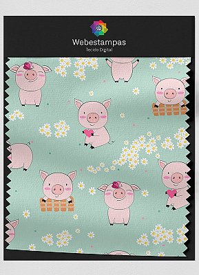 Tecido Veludo Estampa Digital Porquinho Feliz 1,55m de Largura