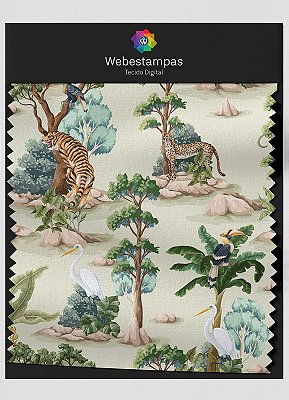 Tecido Veludo Estampa Digital Floresta Fundo Verde 1,55m de Largura