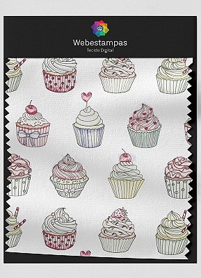 Tecido Veludo Estampa Digital Cupcakes Coloridos 1,55m de Largura
