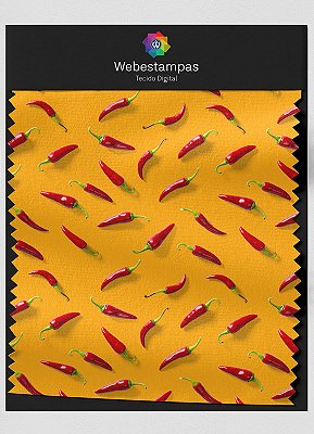 Tecido Veludo Estampa Digital Pimena Fundo Amarelo 1,55m de Largura