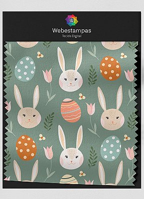 Tecido Veludo Estampa Digital Coelhinho Fundo Verde 1,55m de Largura