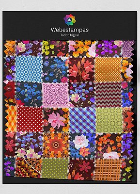 Tecido Veludo Estampa Digital Patchwork 6 com 1,55m de Largura