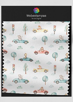 Tecido Veludo Estampa Digital Bichinhos Motoristas 1,55m de Largura