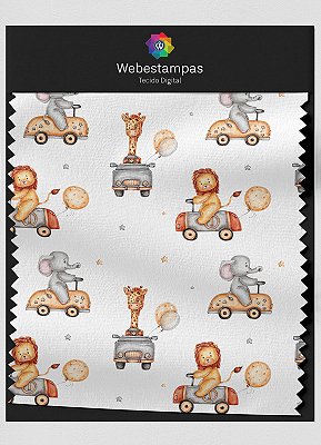 Tecido Veludo Estampa Digital Motoristas do Safari 1,55m de Largura