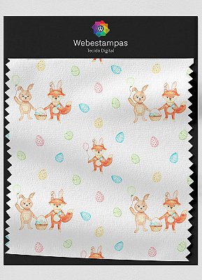 Tecido Cotton Estampa Digital Raposa e Coelho 1,60m de Largura