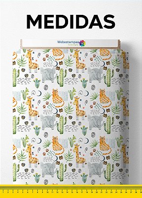 Tecido Cotton Estampa Digital Animais e Cactos 1,60m de Largura
