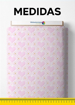 Tecido Cotton Estampa Digital Coração e Flor 1,60m de Largura