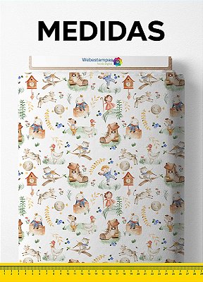 Tecido Tricoline Misto Estampa Digital Mamãe Gansa 1,50m de Largura