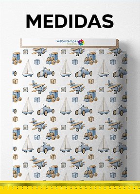 Tecido Tricoline Misto Estampa Digital Brinquedos 1,50m de Largura