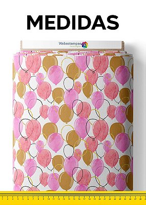 Tecido Blackout Estampa Digital Balões Rosa, Vermelho e Amarelo 1,35m de Largura