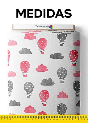 Tecido Blackout Estampa Digital Balões Vermelho e Cinza 1,35m de Largura