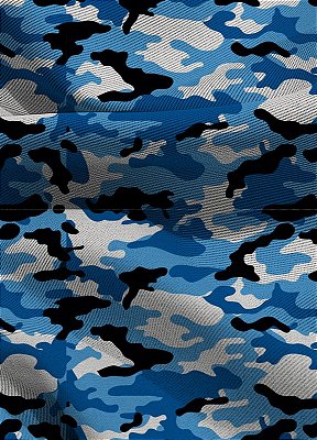 Tecido Blackout Estampa Digital Camuflada Azul, Branco e Preto 1,35m de Largura