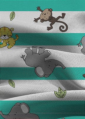 Tecido Blackout Estampa Digital Animais e Listras Verdes 1,35m de Largura