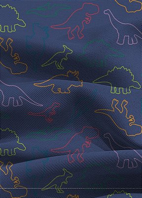 Tecido Blackout Estampa Digital Dinos Coloridos Fundo Azul 1,35m de Largura