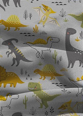 Tecido Blackout Estampa Digital Dinossauros Fundo Cinza 1,35m de Largura