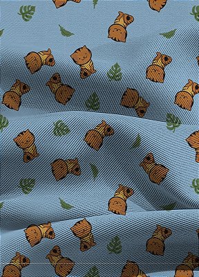 Tecido Blackout Estampa Digital Gatinho Fundo Azul 1,35m de Largura