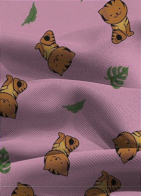 Tecido Blackout Estampa Digital Gatinho Fundo Rosa 1,35m de Largura