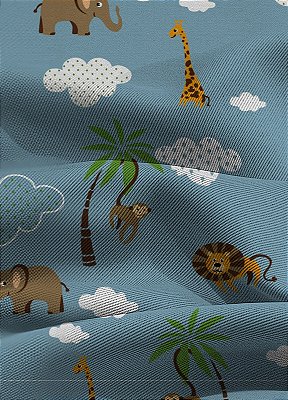 Tecido Blackout Estampa Digital Safári Fundo Azul 1,35m de Largura