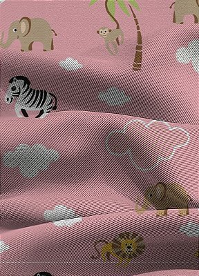 Tecido Blackout Estampa Digital Safári Fundo Rosa 1,35m de Largura