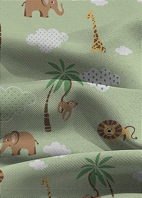 Tecido Blackout Estampa Digital Safári Fundo Verde 1,35m de Largura