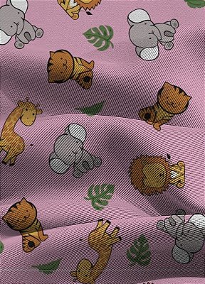 Tecido Blackout Estampa Digital Savana Fundo Rosa 1,35m de Largura