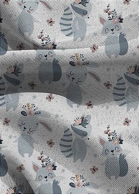 Tecido Blackout Estampa Digital Raposa Cinza 1,35m de Largura