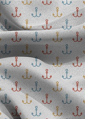 Tecido Blackout Estampa Digital  Ancora Colorida Fundo Branco 1,35m de Largura