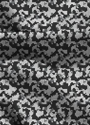 Tecido Blackout Estampa Digital Camuflado Pixel Preto 1,35m de Largura