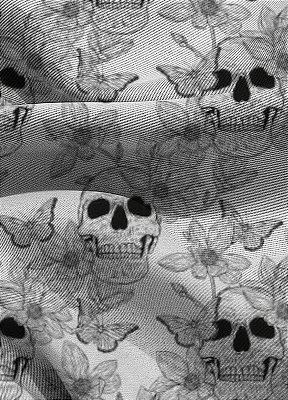 Tecido Blackout Estampa Digital Caveira com Flores 1,35m de Largura