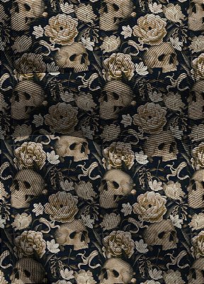 Tecido Blackout Estampa Digital Caveira Floral 1,35m de Largura